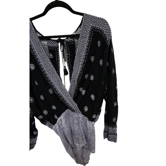 Free People Intimately On Board Boho Lace Body Suit Black Purple Size Large - Picture 4 of 11